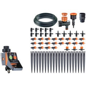 Set microirrigazione t.b.t. con computer per irrigazione, tubo, ugelli e picchetti.