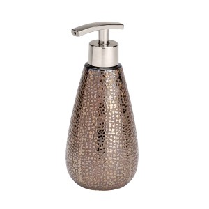 Dispenser sapone Wenko Marrakesh in ceramica marrone con finitura lucida e dosatore color argento.