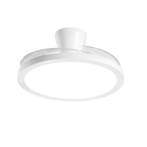 Plafoniera LED bianca t.b.t. con forma rotonda e bordo trasparente.