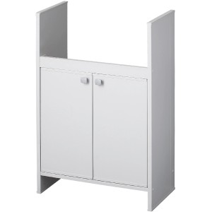 Mobile sottolavabo bianco con due ante per il bagno.