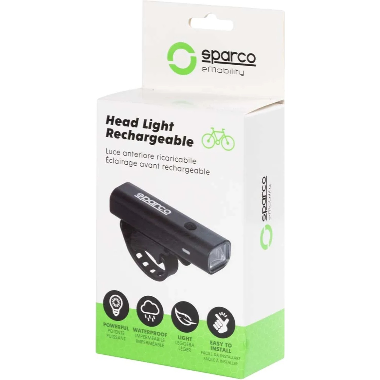 Luce bici ricaricabile Sparco per maggiore sicurezza stradale.