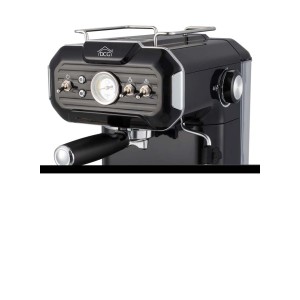 Macchina da caffè t.b.t. nera per espresso e cappuccino.