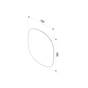 Disegno tecnico di uno specchio da parete t.b.t. con dimensioni 700 x 780 mm.