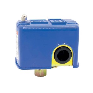 Pressostato per compressore, alloggiamento blu con connessione.