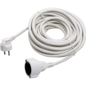 Prolunga bianca da 10 m con contatto di sicurezza per interni, mostrata arrotolata.