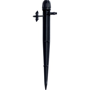 Gocciolatore nero t.b.t. per microirrigazione da giardino.