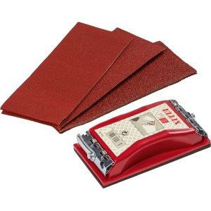 Set per levigatura a mano, 21 pezzi con blocco abrasivo e carta vetrata di varie grane.