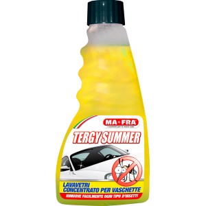t.b.t. Detergente per vetri MA-FRA, liquido giallo in flacone con motivo auto.
