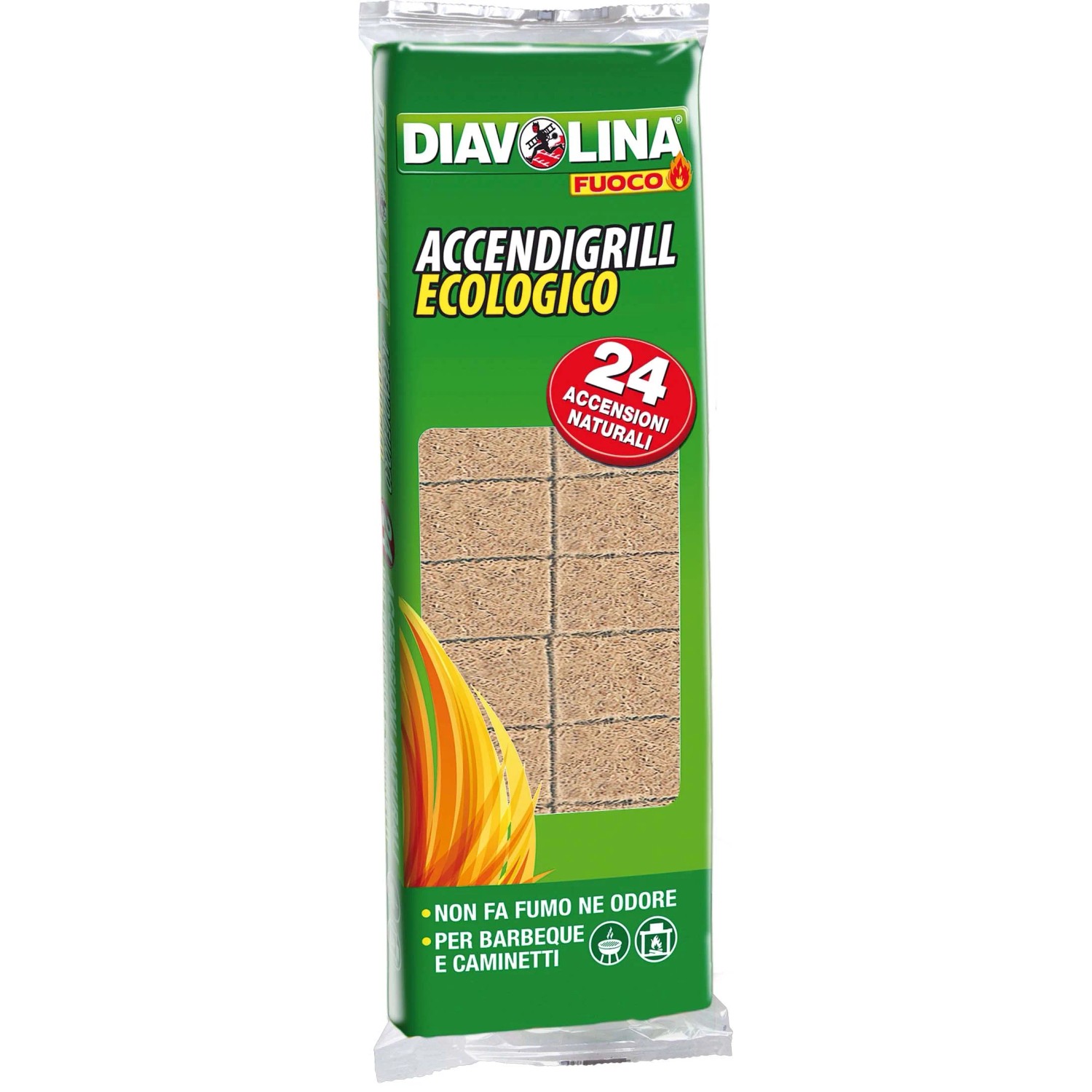 Diavolina Accendigrill ecologico per barbecue e caminetti, 24 pezzi.