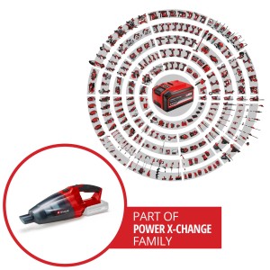 Einhell Power X-Change Aspirapolvere a batteria TE-VC 18 Li Solo con accessori, parte della famiglia Power X-Change.
