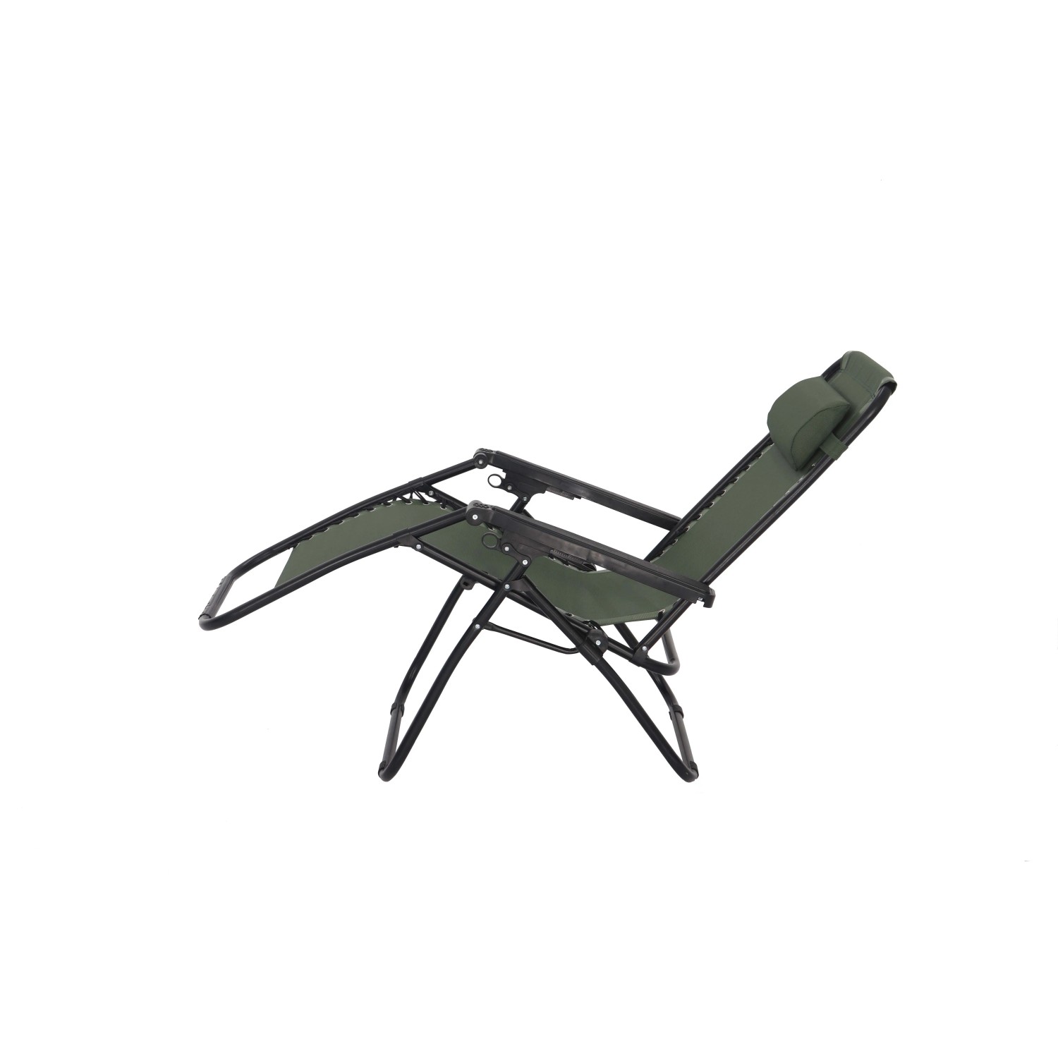 Lettino relax verde con poggiatesta, ideale per giardino e terrazza.