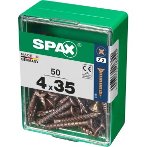 Viti per legno SPAX 4x35 mm, 50 pezzi in contenitore verde.