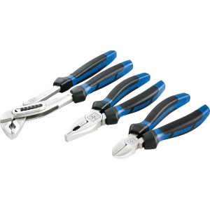 Set pinze LUX, 3 pezzi: pinza a pappagallo, pinza universale, tronchese con impugnature 2K in acciaio per utensili.