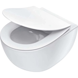 WC sospeso con sedile senza bordo bianco