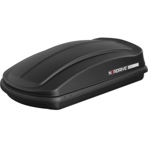 Box da tetto nera Nordrive per trasporto auto, accessori per viaggio e trasporto.