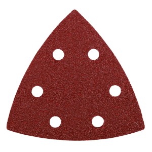 Carta vetrata triangolare per levigatrice a delta con sei fori.