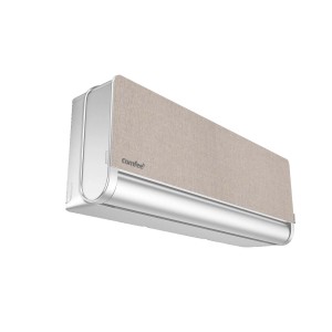 Climatizzatore t.b.t. con frontale in tessuto beige.