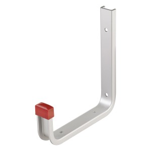 Staffa a muro profilo a U, 140x155mm, alluminio, con cappuccio in gomma rosso. Ideale come gancio a muro.