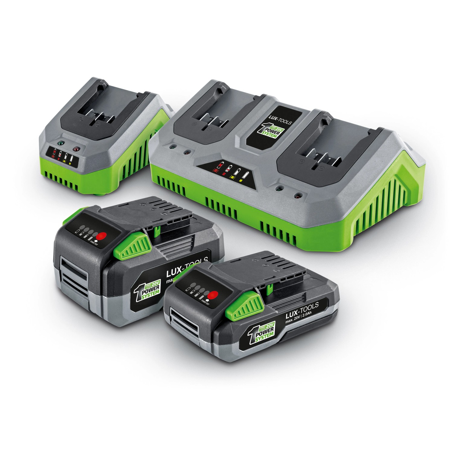 LUX 1 PowerSystem: Batterie e caricabatterie per tagliasiepi a batteria e attrezzi da giardino.