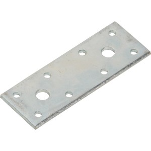 Connettore piatto zincato rettangolare (100x35 mm) con fori per il fissaggio di parti di mobili.