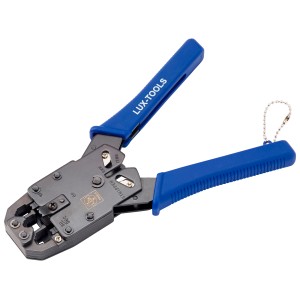 Pinza a crimpare LUX per telefono/rete (ISDN), manici blu, per tagliare, spellare e crimpare.