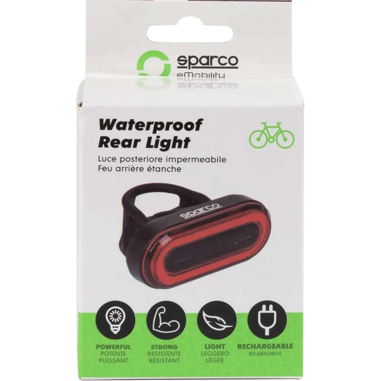 Luce posteriore per bici Sparco, impermeabile e ricaricabile per maggiore sicurezza stradale.
