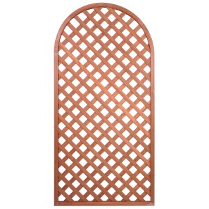 Tutore da giardino in legno con arco, ideale come supporto per piante rampicanti.