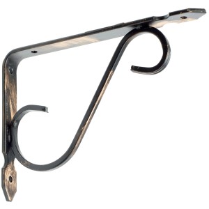 Mensola/staffa a muro decorativa nera in metallo con design curvo.