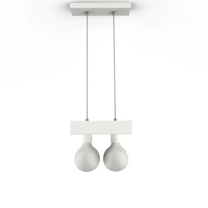 Lampada a sospensione bianca t.b.t. con due lampadine per interni.