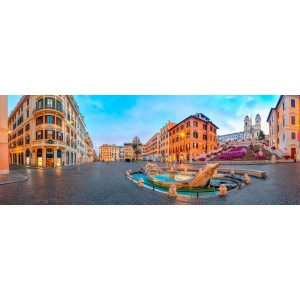 Decorazione murale: Panorama di Piazza di Spagna a Roma con fontana ed edifici.