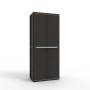 Mobile da balcone t.b.t. marrone scuro con quattro ante e maniglie argentate.