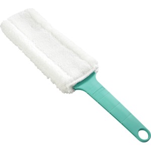 Leifheit Floretta pulisci termosifoni con rivestimento in microfibra bianco e manico turchese.