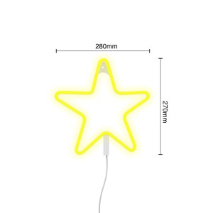 Applique LED gialla a forma di stella con dimensioni.
