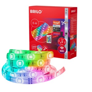 Brilo Wifi LED Strip RGBIC 5m con telecomando e confezione.