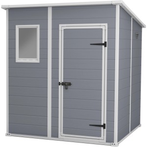 Casetta da giardino Keter in plastica antracite con finestra e porta. Ideale per riporre gli attrezzi da giardino.