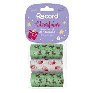 Sacchettini igienici per cani Record Christmas, sacchetti per escrementi con stampe festive.