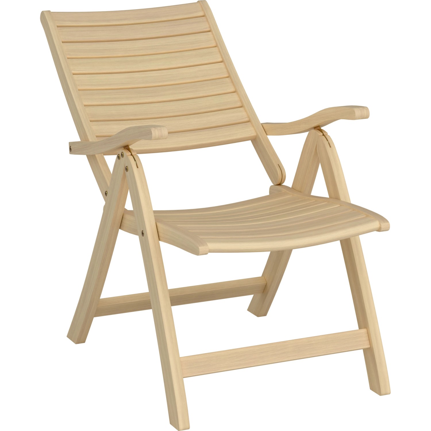 Sedia pieghevole Canston in legno regolabile con braccioli, finitura naturale per giardino.