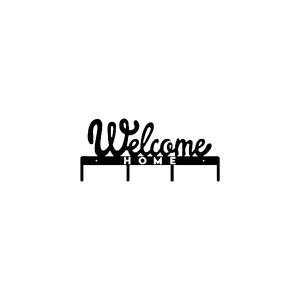 Organizzatore da parete nero "Welcome Home" con tre ganci.