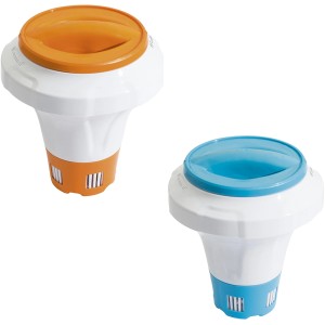 Galleggiante chimico per piscina Bestway in arancione e blu per il dosaggio di prodotti chimici per piscina.