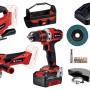 t.b.t. Set di utensili a batteria con trapano avvitatore a batteria, seghetto alternativo, smerigliatrice angolare, caricabatterie e accessori.