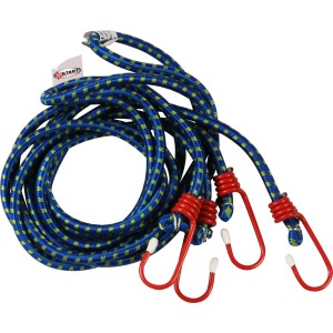 t.b.t. Cinghie elastiche, blu-gialle, con ganci rossi per un trasporto sicuro.