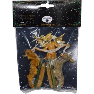 Set presepe t.b.t. con angelo, bue e asino, confezionato.