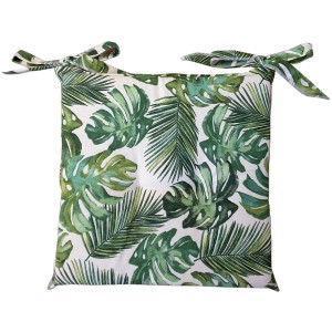 Cuscino da esterno quadrato con motivo a foglie tropicali e lacci.