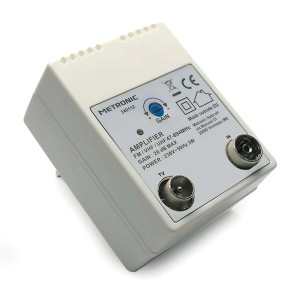 Accessorio video t.b.t.: Amplificatore d'antenna compatto bianco con porte TV e IN.