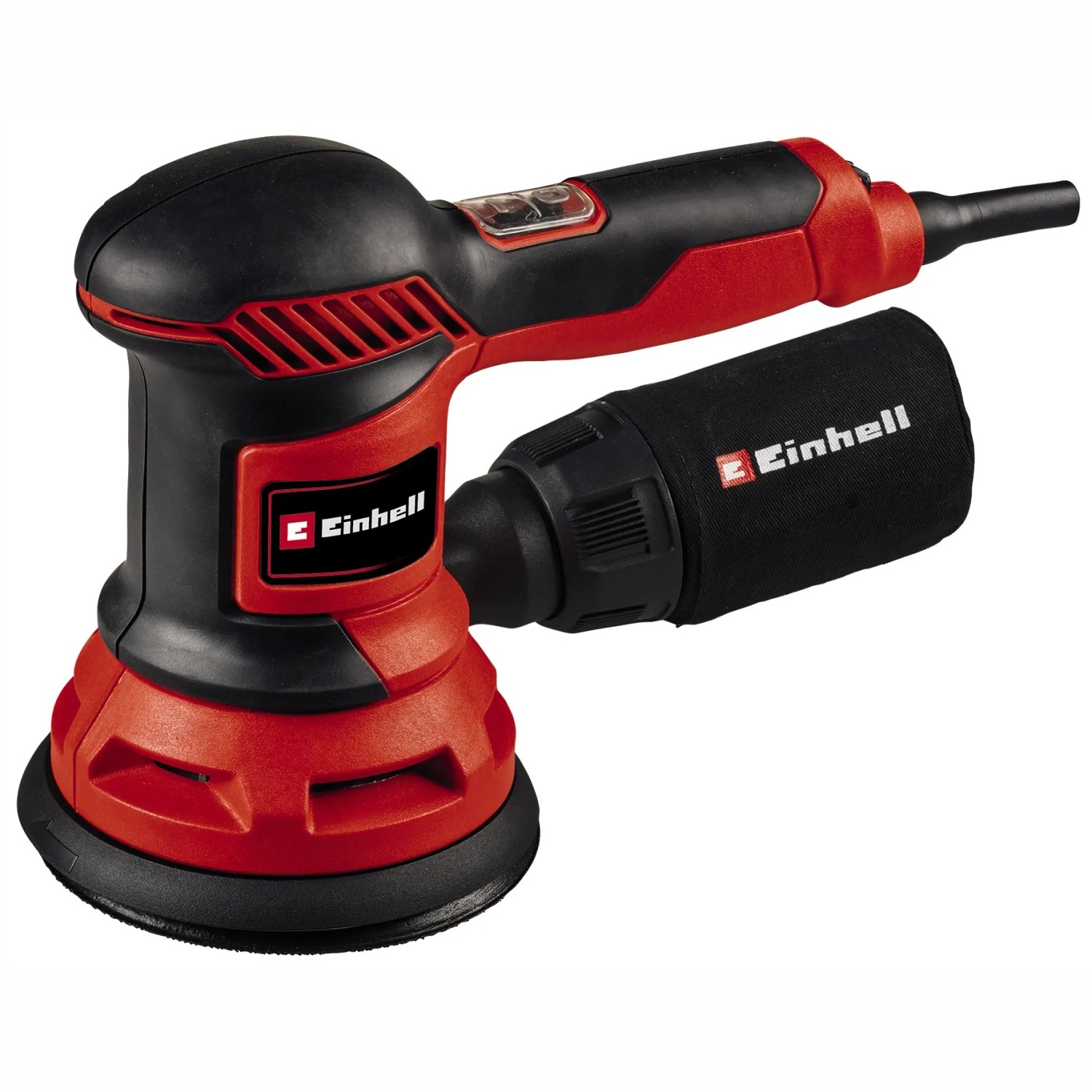 Levigatrice eccentrica Einhell TC-RS 425 E rossa e nera con sacco raccoglipolvere.