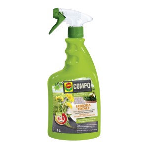 Diserbante COMPO in flacone spray verde per la cura del giardino.