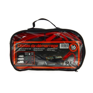 Cavi di avviamento rossi da 16mm² in borsa nera per auto e furgoni.
