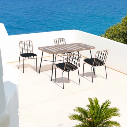 Tavolo e sedie da giardino in acciaio e rattan antracite 4 posti