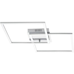 Moderna plafoniera LED Eglo Palmaves 1, alluminio spazzolato, con due elementi luminosi quadrati.