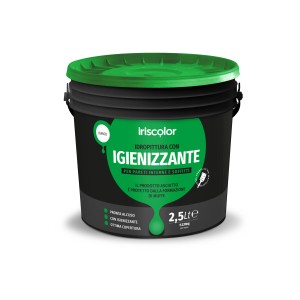 Secchio di pittura per interni bianca Iriscolor con coperchio verde, 2,5 litri.